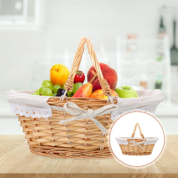 TEHAUX Light Brown Wicker Handheld Garden Basket for Gathering Vegetables or Flower Arrangements 12.5in