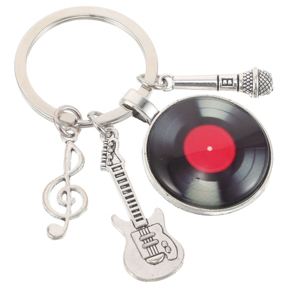 TEHAUX Retro Music Keychain with Metal Vinyl Record and Microphone for Decoration