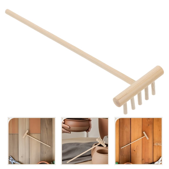 TEHAUX Wooden Manual Sand Rake in Beige for Bonsai, Garden, Aquarium Use - 1 Piece Aesthetic Tool Accessory
