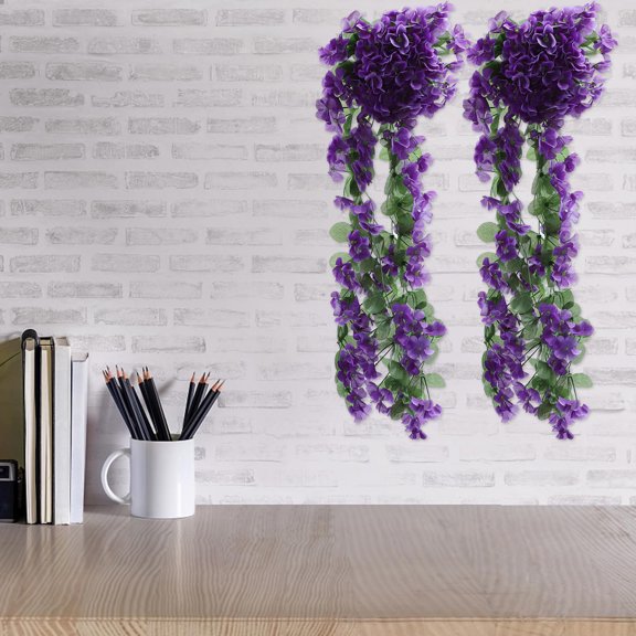 TEHAUX Violet Hanging Flowers Blue Synthetic Material Door Decoration 2Pcs 35.4X17.7In
