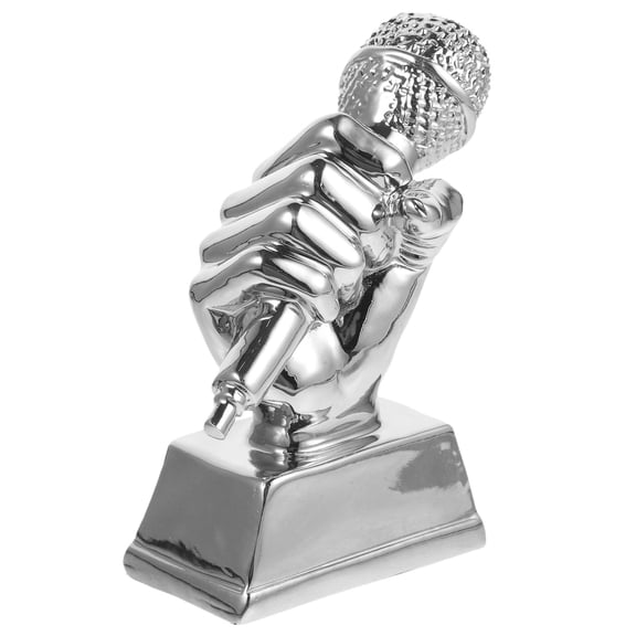 TEHAUX Microphone Trophy for Kids with Exquisite Details and Silver Color Resin Material 6.5 Inches