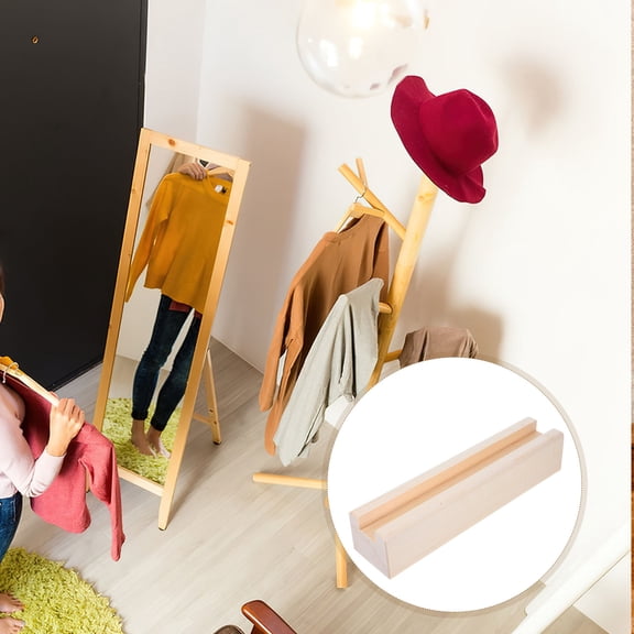 TEHAUX Khaki Solid Wood Floor Mirror with Stable Base and Anti- Support for Home Bedroom Bathroom