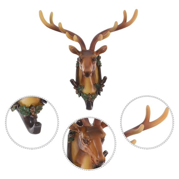 TEHAUX Resin Deer Head Wall Hook No Drill Installation Rustic Animal Sculpture for Entryway