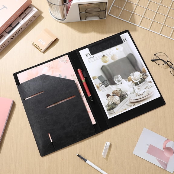 TEHAUX Portfolio Clipboard Business Card Binder Black PU Lightweight Document Organizer