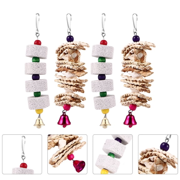TEHAUX Pet Bird Parrot Chewing Set, Assorted Color, Durable Cornflakes Cuttlebone Volcanic Stone, 4Pcs