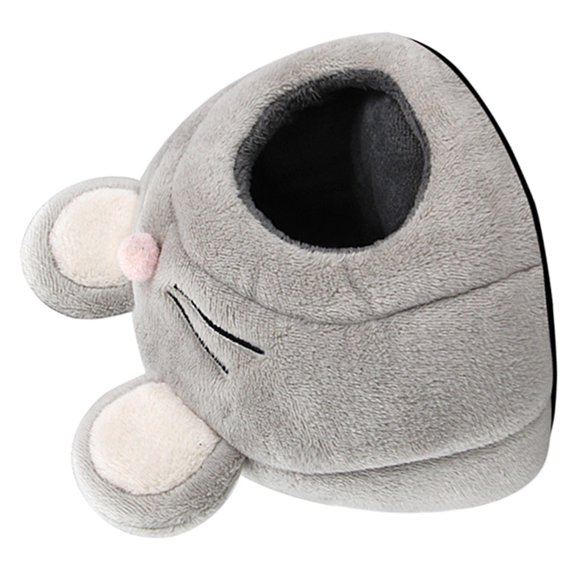 TEHAUX Grey Plush Hamster Cave, Stylish and Cozy for Pet Relaxation