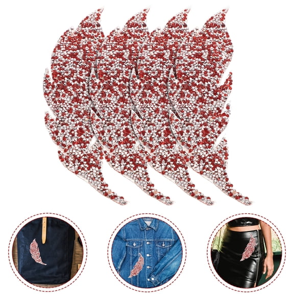 TEHAUX Clothes Patches Red Rhinestone 4Pairs 7.3X2In