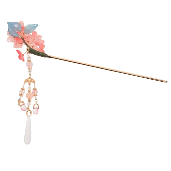 TEHAUX Retro Pink Chinese Hair Stick Flower Tassel Hair Accessories for Hanfu and Formal Updos