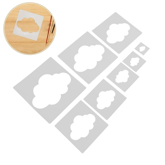 TEHAUX Reusable Cloud Stencils Set for Kids Crafts, Easy Application, PET Material, White, 8 Pieces