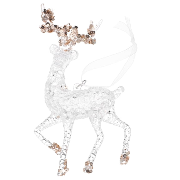TEHAUX Acrylic Deer Figurine, Transparent Glitter, Festive and Lightweight Tree Decoration