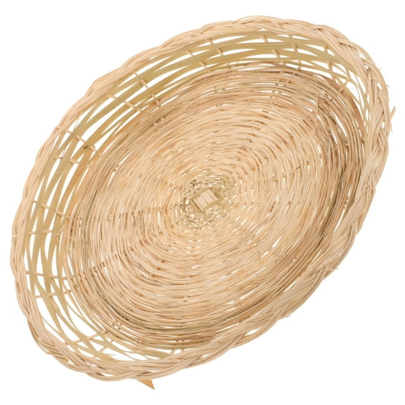 TEHAUX Round Bamboo Basket for Storage with Heat Insulating Tray Khaki Color Ideal for Organizing Food Items and Condiments 12.5 inches Diameter