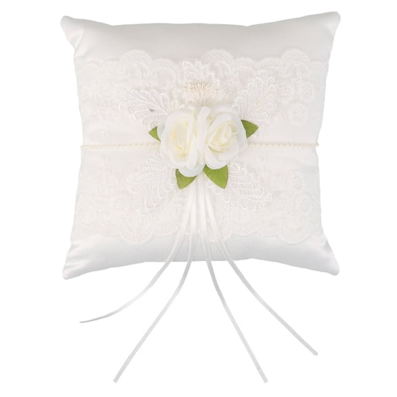 TEHAUX White Lace Wedding Ring Pillow Elegant Floral Design Soft PP Cotton