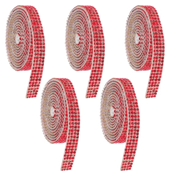 TEHAUX 5Pcs Red Rhinestone Decorative Tape Rolls for DIY Projects with Bling and Secure Adhesive
