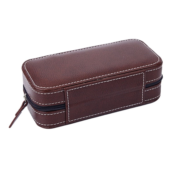 TEHAUX Dark Brown Watch Box with 2 Slots and Secure Zipper Closure for Wristwatch Storage and Travel Case