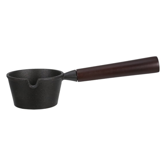 TEHAUX Black Cast Iron Saucepan with Wooden Handle, Cookware for Home Kitchen Cooking and Simmering