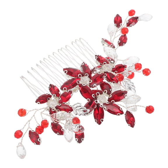TEHAUX Red Rhinestone Wedding Hair Comb French Side Hair Comb for Bridal Hairstyles