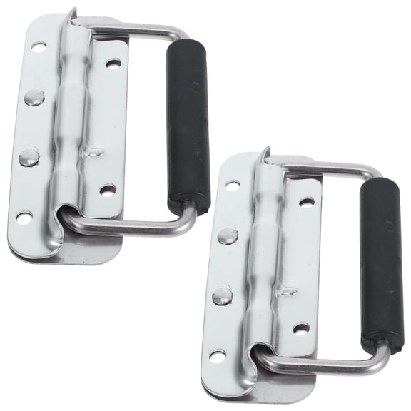 TEHAUX 2Pcs Stainless Steel Spring Loaded Folding Handles with Rubber Grip for Heavy Duty Cases