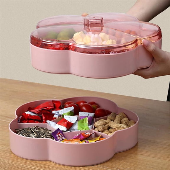 TEHAUX Pink Plastic Snacks Case with Compartments for Candy Nuts and Appetizers Storage