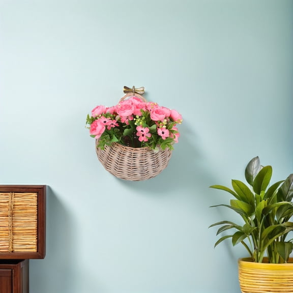 TEHAUX Handwoven Grey Willow Wall Basket Rustic Farmhouse Hanging Plant Decor