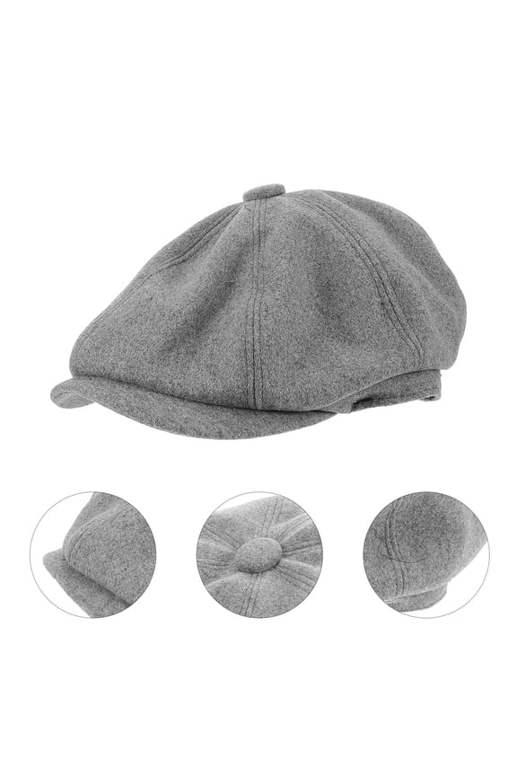 Unisex Dark Grey Newsboy Cap Octagonal Shape Breathable Comfortable Casual Outdoor Hat for Men and Women