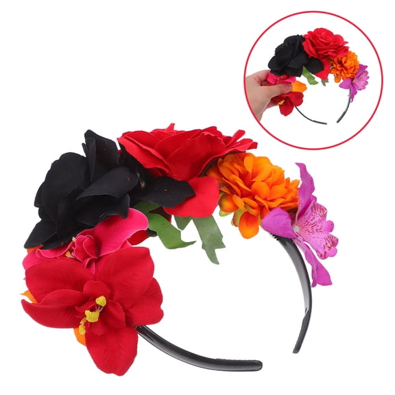 TEHAUX Vibrant Artificial Floral Headband with 3D Fabric Flowers for Party and Festival Decor