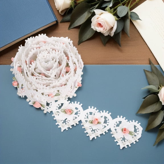TEHAUX Handcrafted Vintage Floral Lace Trim Ribbon with Imitation Pearls for Bridal Accessories