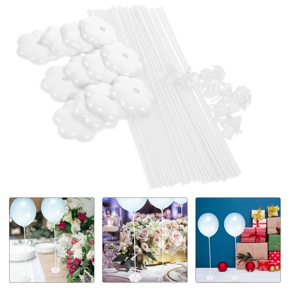 TEHAUX White Plastic Balloon Support sticks with Base for Party Decorations and Balloon Fixing 50pcs