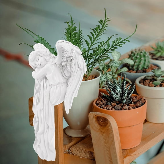 TEHAUX Indoor Resin Angel Figurine with Wing Sculpture for Door Corner and Home Decor