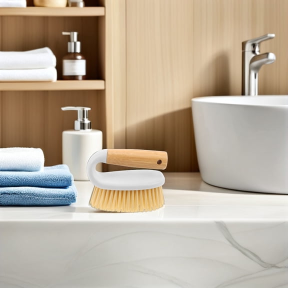 TEHAUX Wood Handle Floor Grout Brush for Bathroom Kitchen with Comfortable Grip