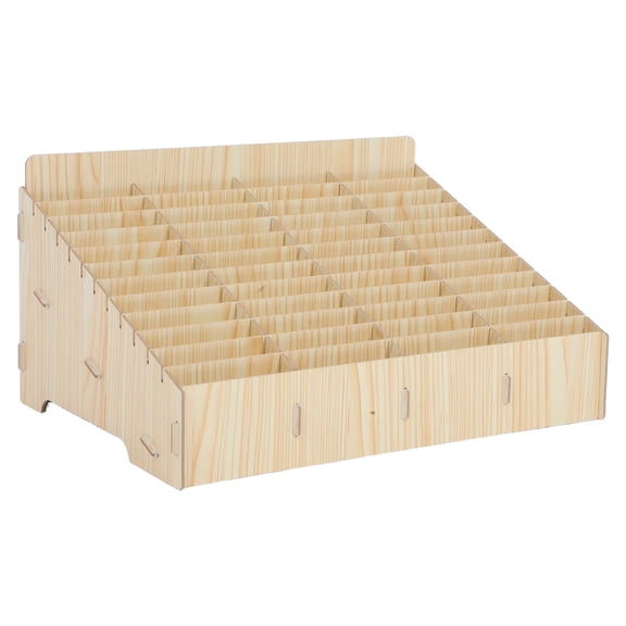 TEHAUX Beige Wooden Cell Phone Holder 48 Grid Desktop Storage Organizer for Office and Meeting