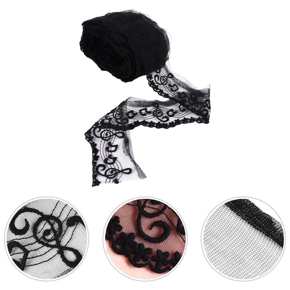TEHAUX Musical Note Embroidered Lace Trim Black for DIY and Weddings