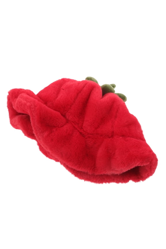 Cute Tomato Inspired Fuzzy Bucket Hat Red Plush Warm Hat for Stylish Outdoor Wear