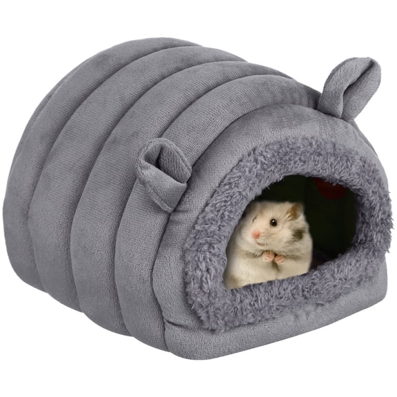 TEHAUX Grey Hamster Hut and Guinea Pig Hideout with Soft Warm Cotton Bedding Small Pet Cozy Shelter