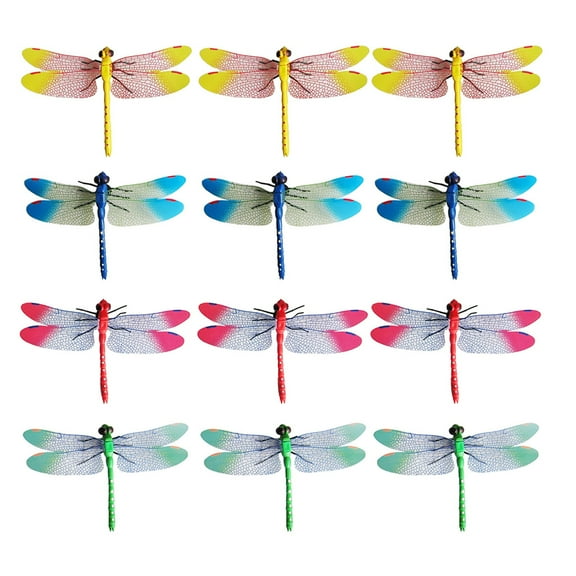 TEHAUX Artificial Dragonfly Figurines 20 Pieces Assorted Colors PP Material Indoor Decor