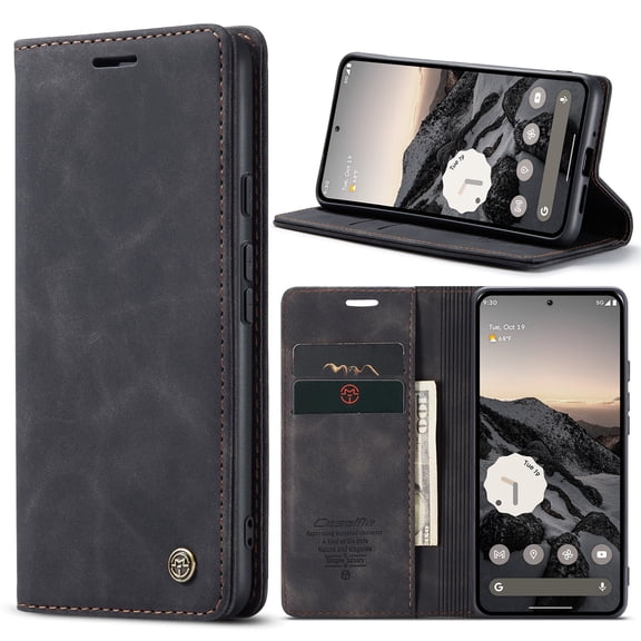 TEHC CIRCLE for Google Pixel 9 Pro XL Case (6.8") 2024 Release, Classic Wallet Flip Phone Case, Built-in Stand Function, with Card Slots & Cash Pocket, PU Leather Protective Magnetic Cover, Black