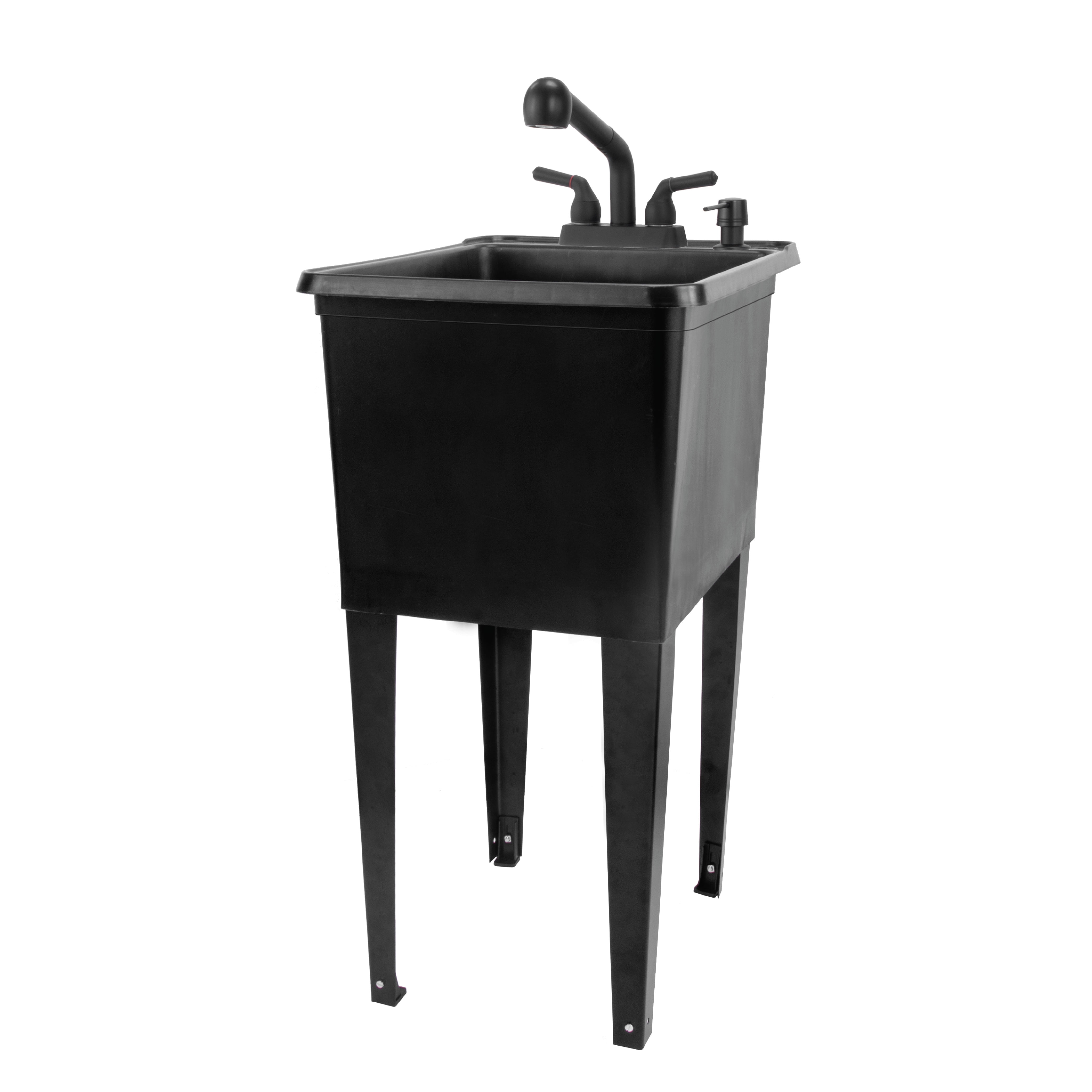 Black Freestanding Thermoplastic Utility Sink with Faucet for Laundry Room