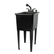 TEHILA Black Freestanding Floor Mount Space Saver Utility Sink with Black Faucet for Laundry Room