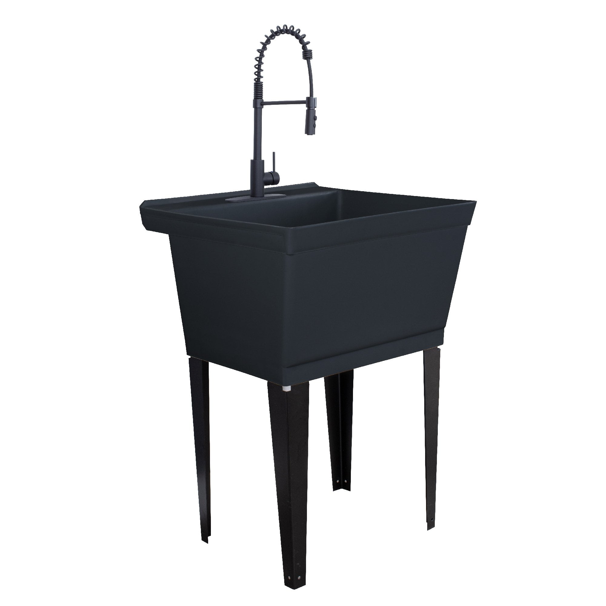 TEHILA Black Freestanding Floor Mount Utility Sink with Black Pull-Down Faucet for Laundry Room