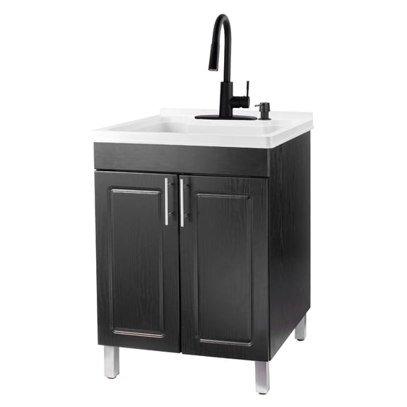 TEHILA Black Utility Sink Laundry Vanity with Black Finish Pull-Down Faucet and Soap Dispenser