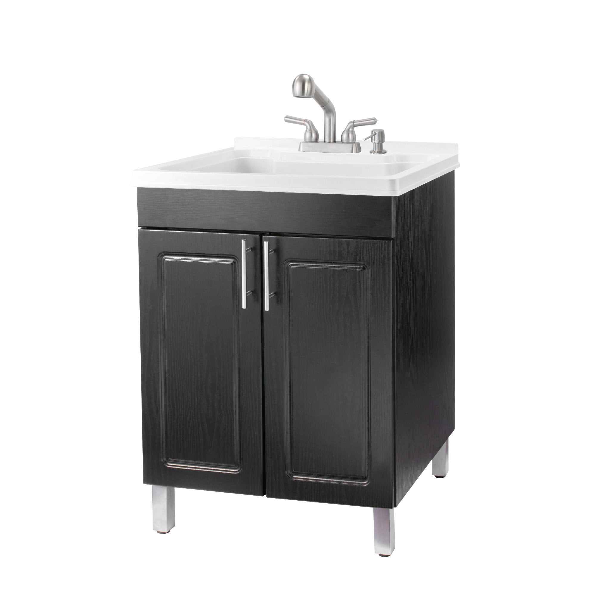 TEHILA Black Utility Sink Laundry Vanity with Stainless Finish Pull-Out Faucet and Soap Dispenser