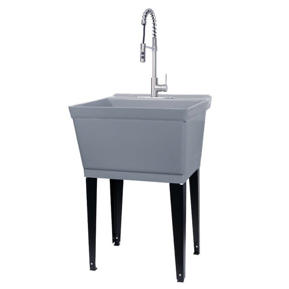 Tehila Grey 19 Gallon Utility Sink with High-Arc Stainless Steel Coil Pull-Down Faucet