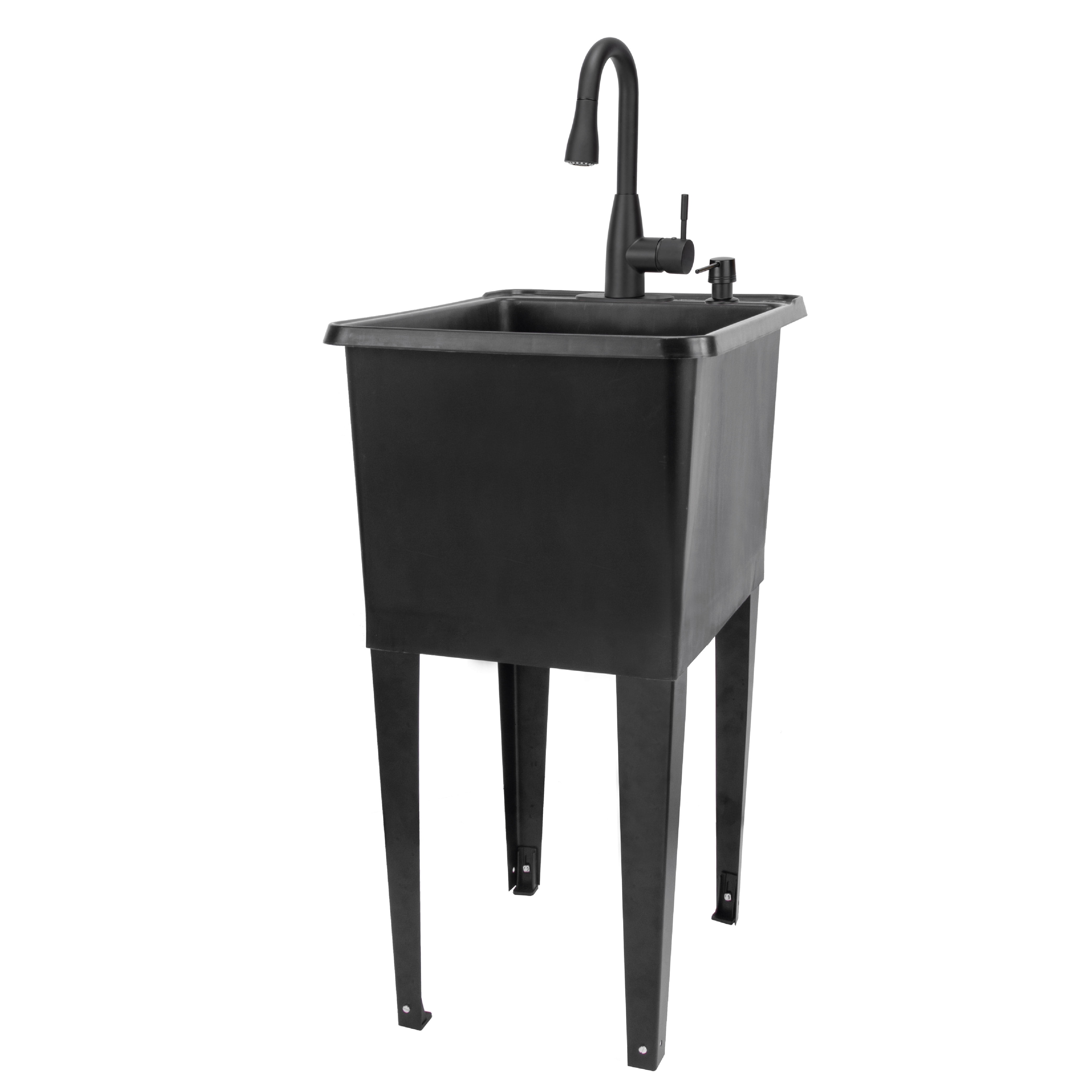 TEHILA Space Saver 16 Gallon Black Utility Sink with Black Pull-Down Faucet with Pause Mode