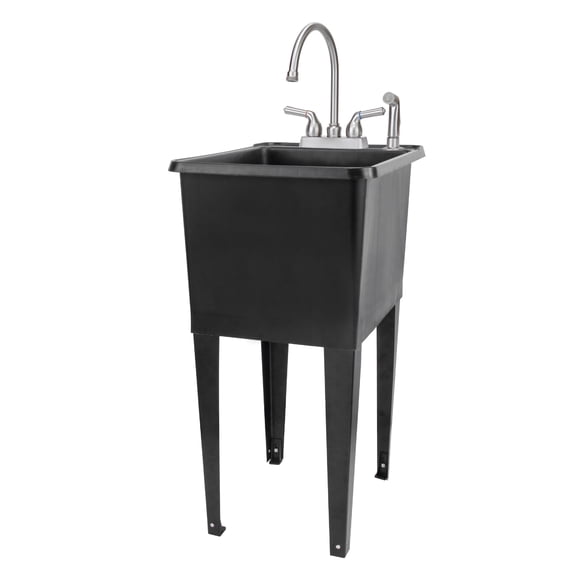TEHILA Space Saver 16 Gallon Black Utility Sink with Stainless Finish Faucet & Side-Sprayer