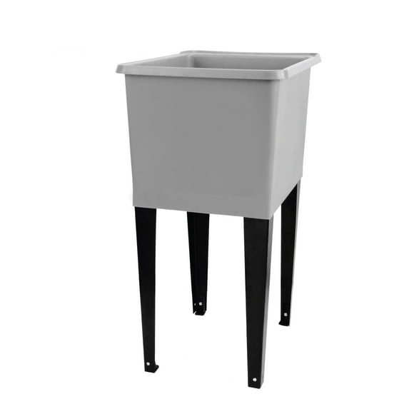 TEHILA Space Saver 16 Gallon Grey Utility Sink with Black Steel Legs
