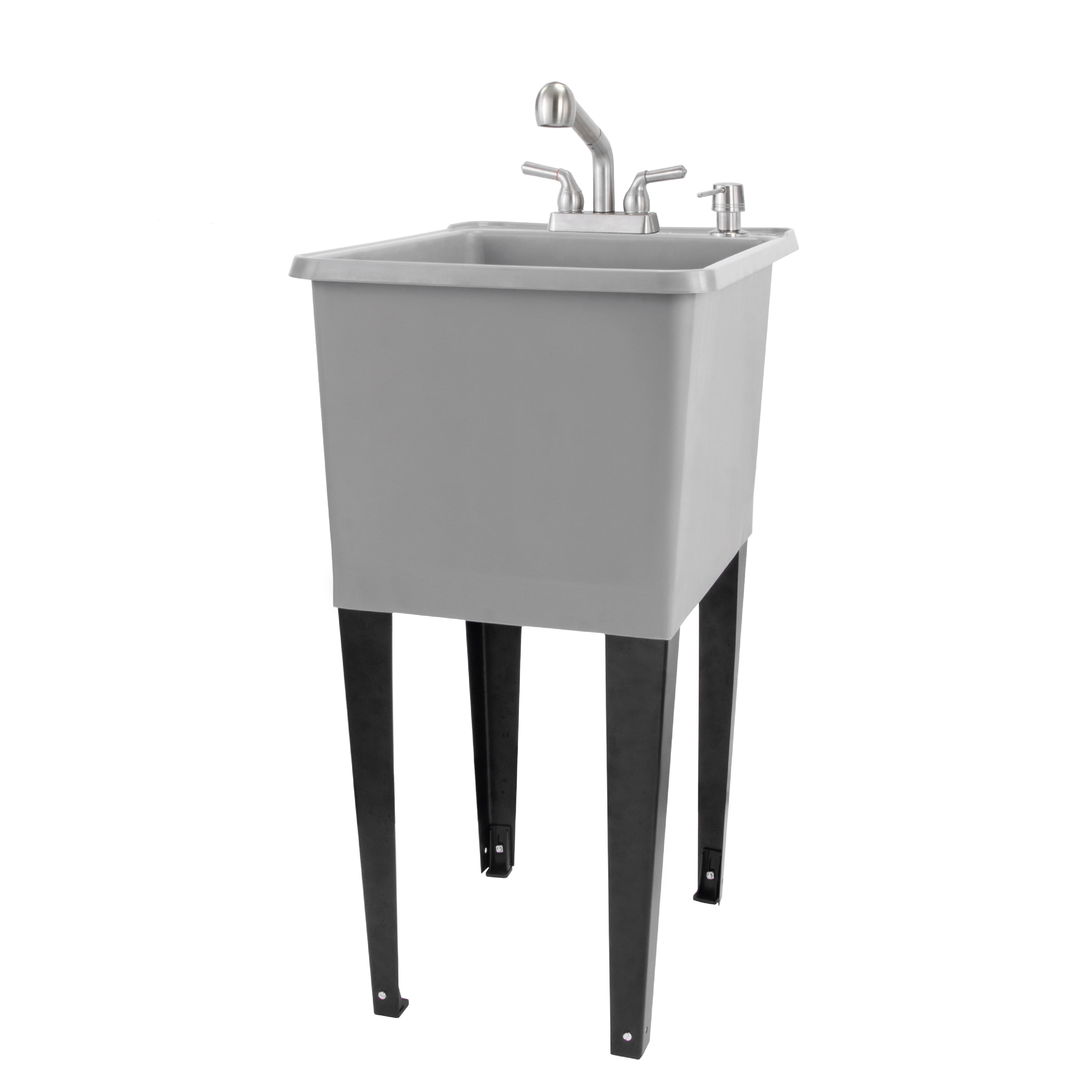 TEHILA Space Saver 16 Gallon Grey Utility Sink with Stainless Finish Pull-Out Faucet