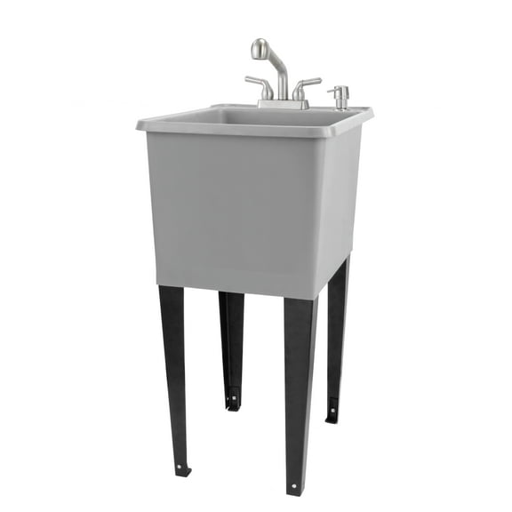 TEHILA Space Saver 16 Gallon Grey Utility Sink with Stainless Finish Pull-Out Faucet