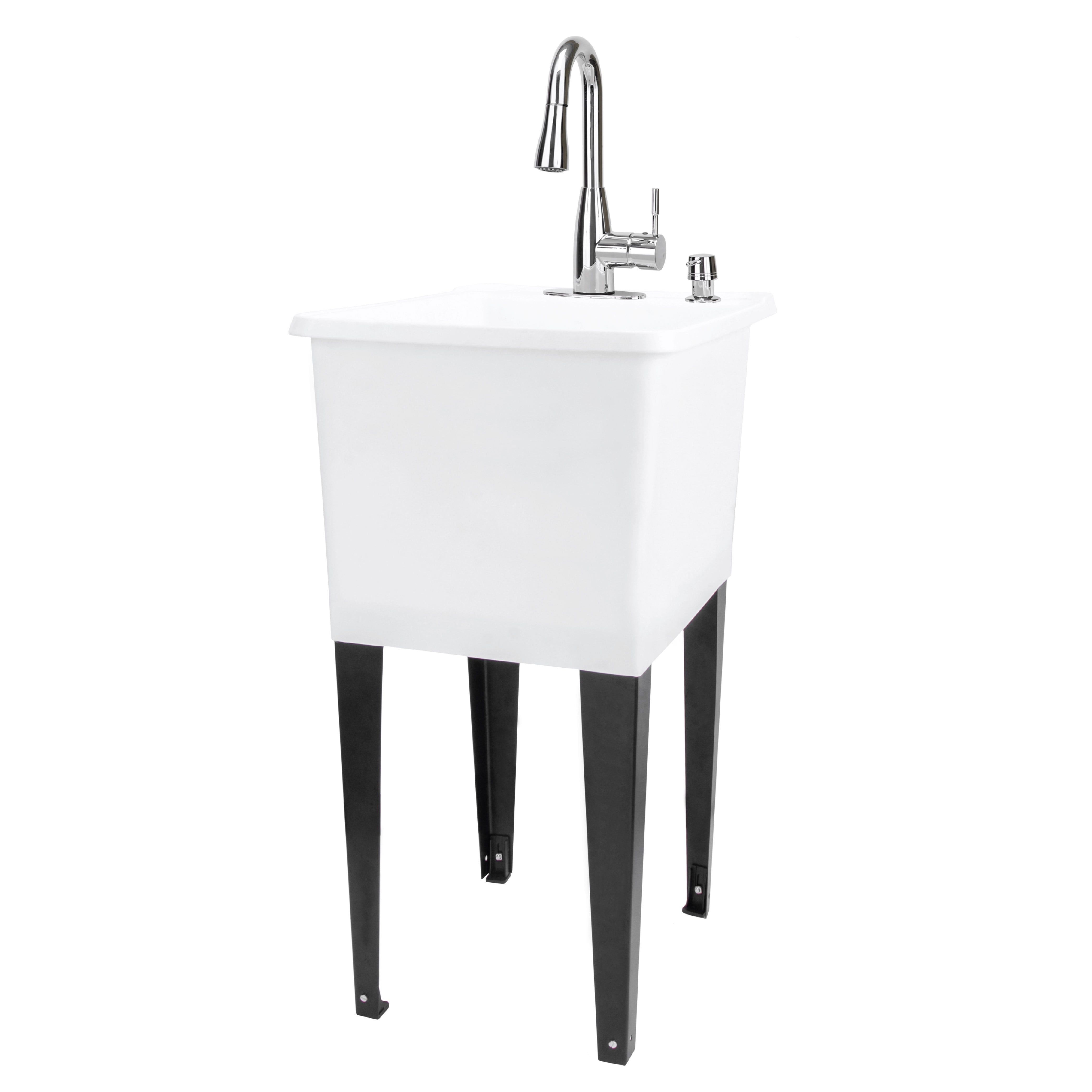 Tehila Freestanding Thermoplastic 16-Gallon White Utility Sink with Chrome Pull-Down Faucet