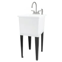 TEHILA Space Saver 16 Gallon White Utility Sink with Stainless Finish Faucet & Side-Sprayer