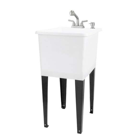 TEHILA Space Saver 16 Gallon White Utility Sink with Stainless Finish Pull-Out Faucet