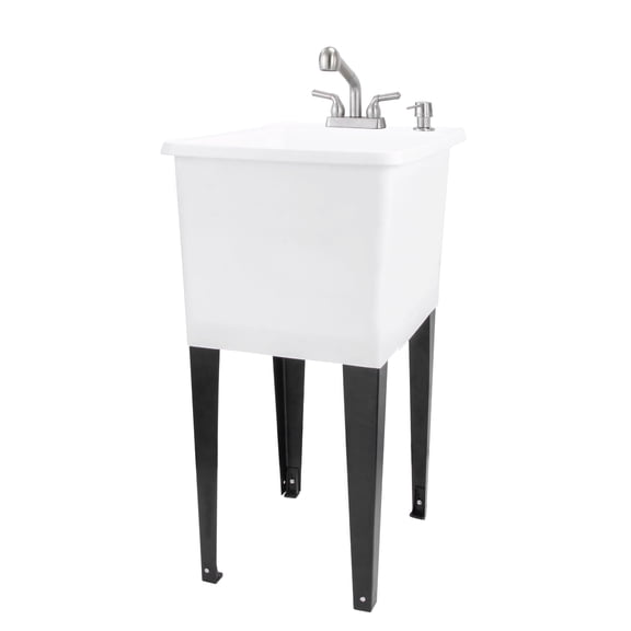 TEHILA Space Saver 16 Gallon White Utility Sink with Stainless Finish Pull-Out Faucet
